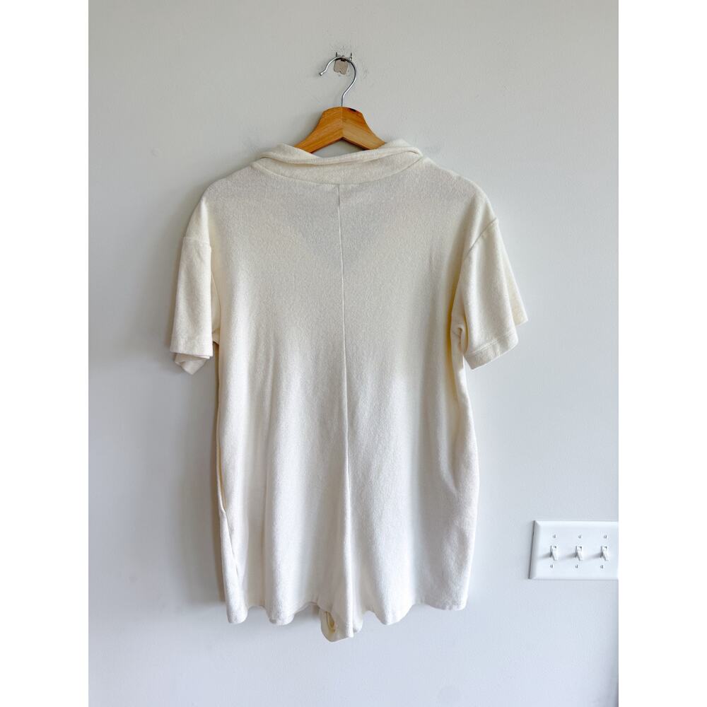 Ascot + Hart Terry Cloth Collared Short Sleeve Button Front Romper White S - Picture 3 of 8